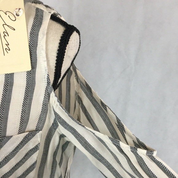 NWT ELAN Women’s Med Grey Stripe Cold Shldr Shirt - Picture 5 of 8